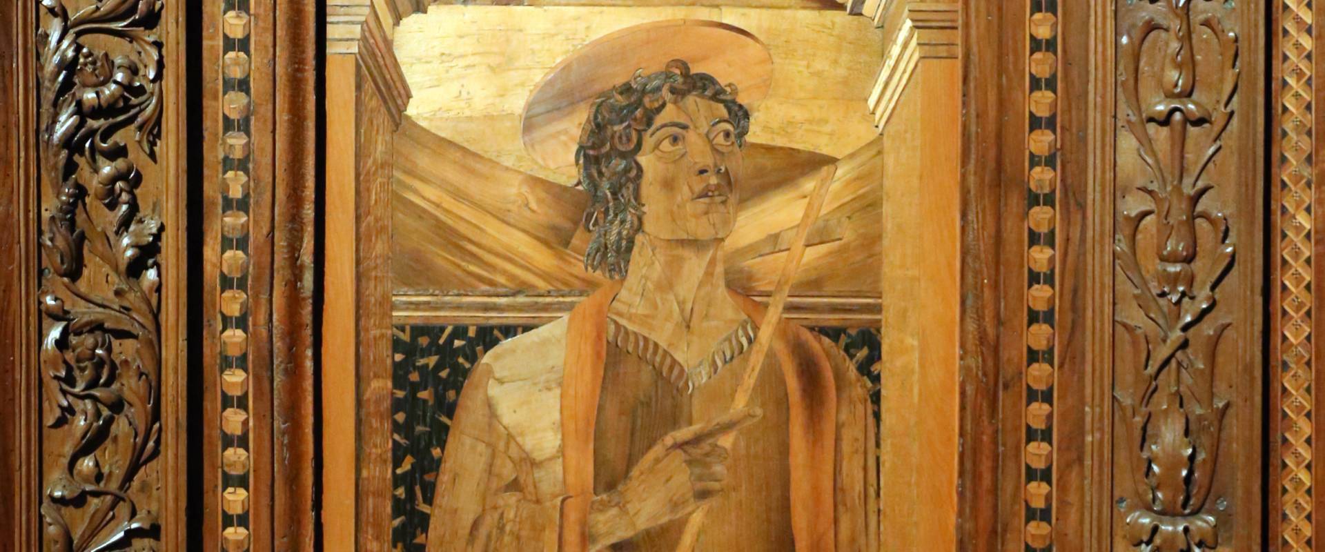 Bernardino da lendinara, due tronetti lignei con vedute di città e i ss. ilario e giovanni battista, 1494, 07 photo by Sailko